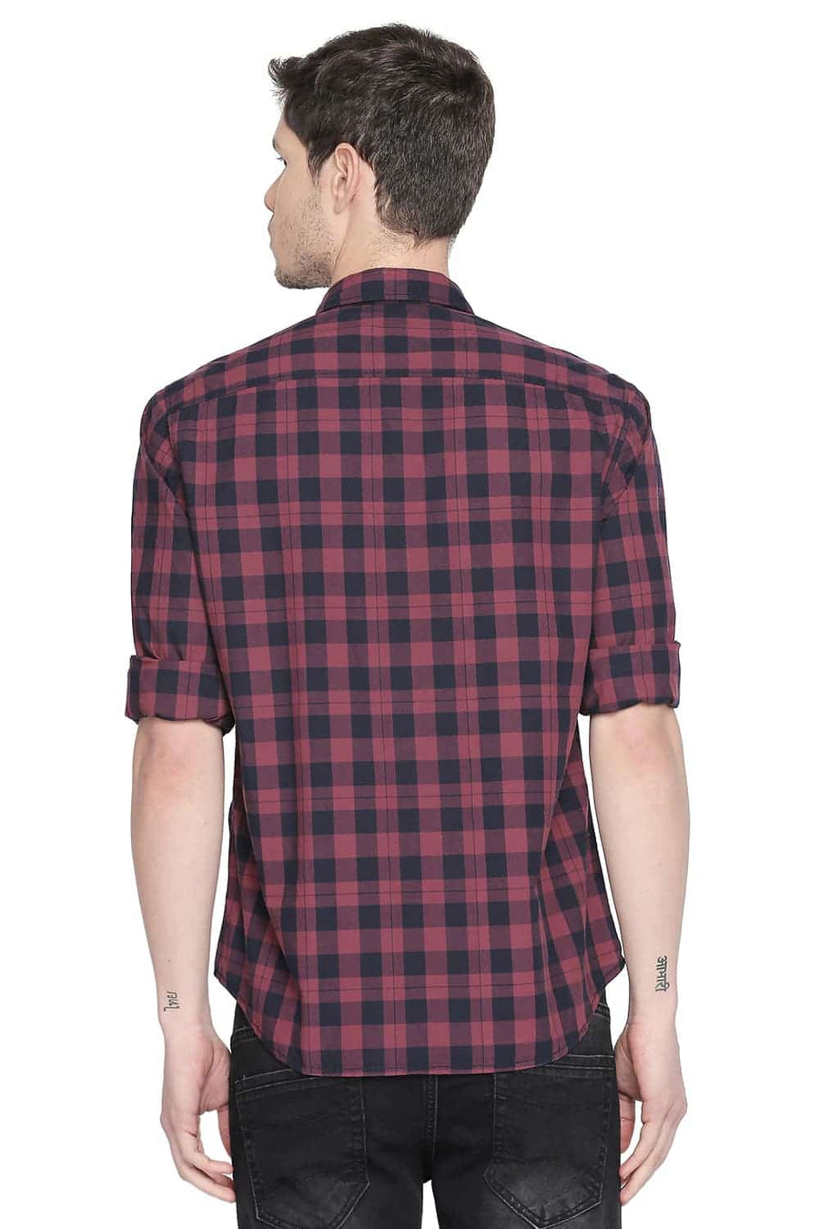 BASICS SLIM FIT TIBEFAN RED CHECKS SHIRT
