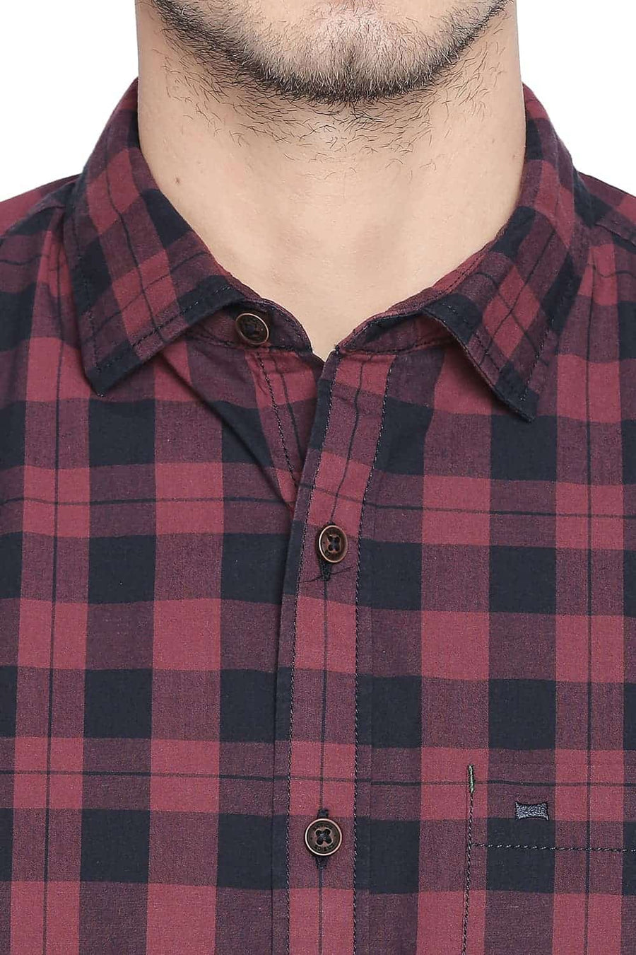 BASICS SLIM FIT TIBEFAN RED CHECKS SHIRT