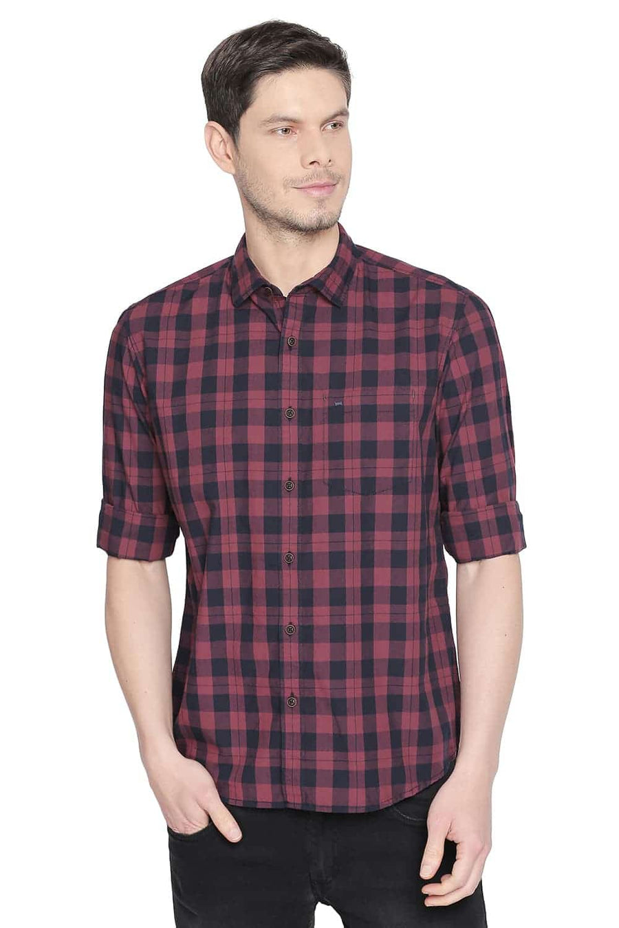 BASICS SLIM FIT TIBEFAN RED CHECKS SHIRT
