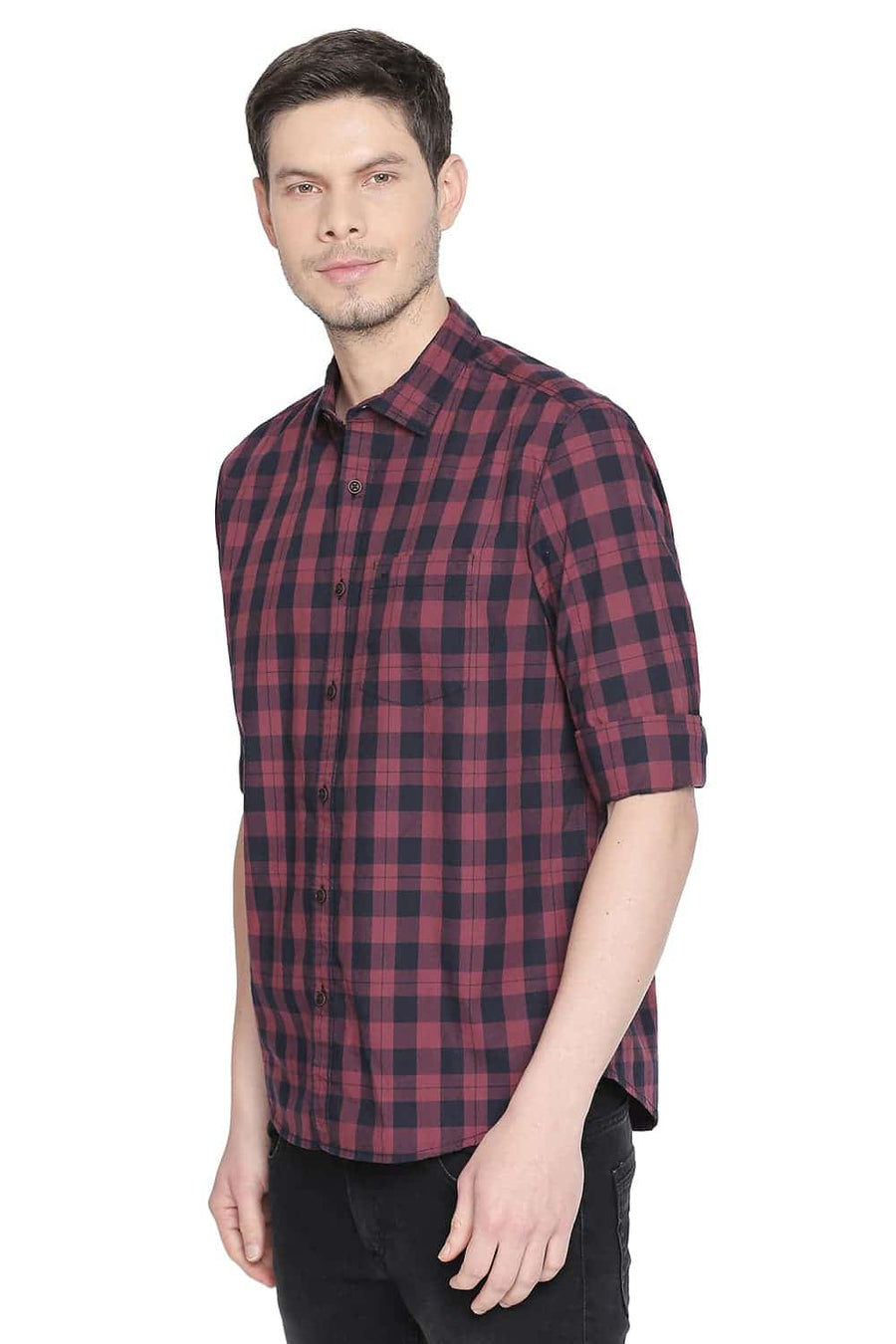 BASICS SLIM FIT TIBEFAN RED CHECKS SHIRT