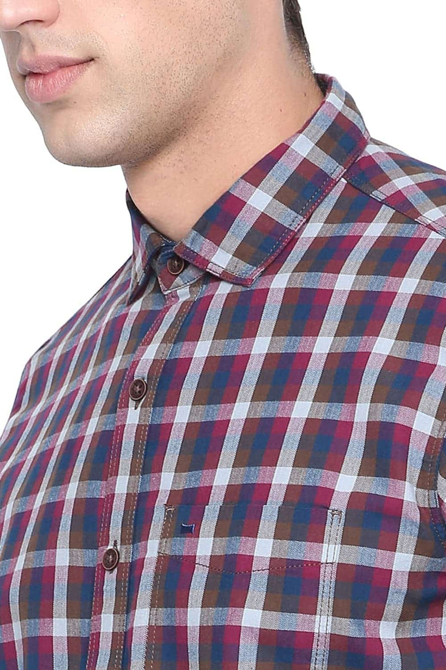 BASICS SLIM FIT ANEMONE PINK CHECKS SHIRT