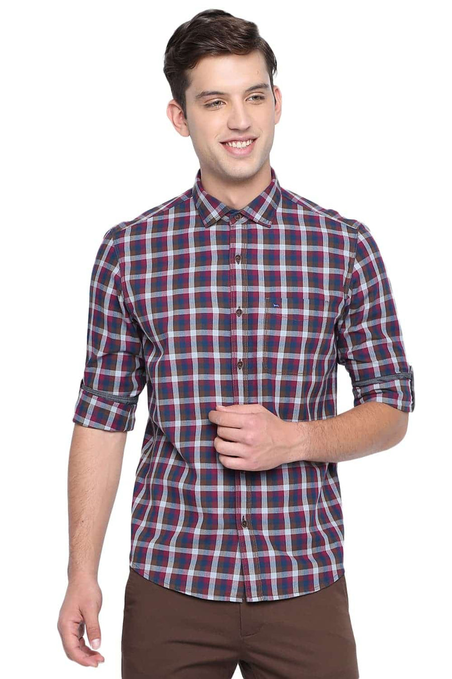 BASICS SLIM FIT ANEMONE PINK CHECKS SHIRT