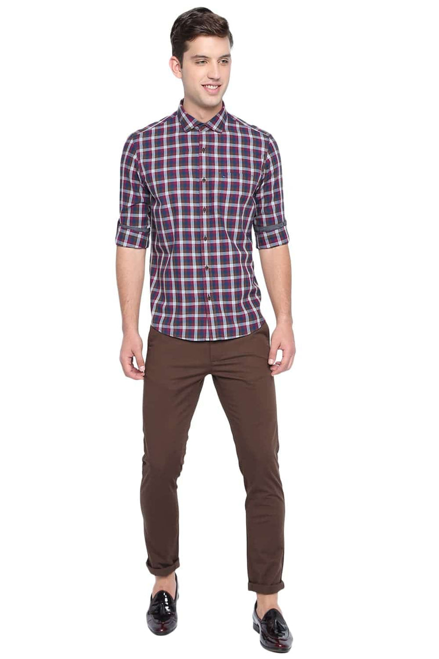 BASICS SLIM FIT ANEMONE PINK CHECKS SHIRT