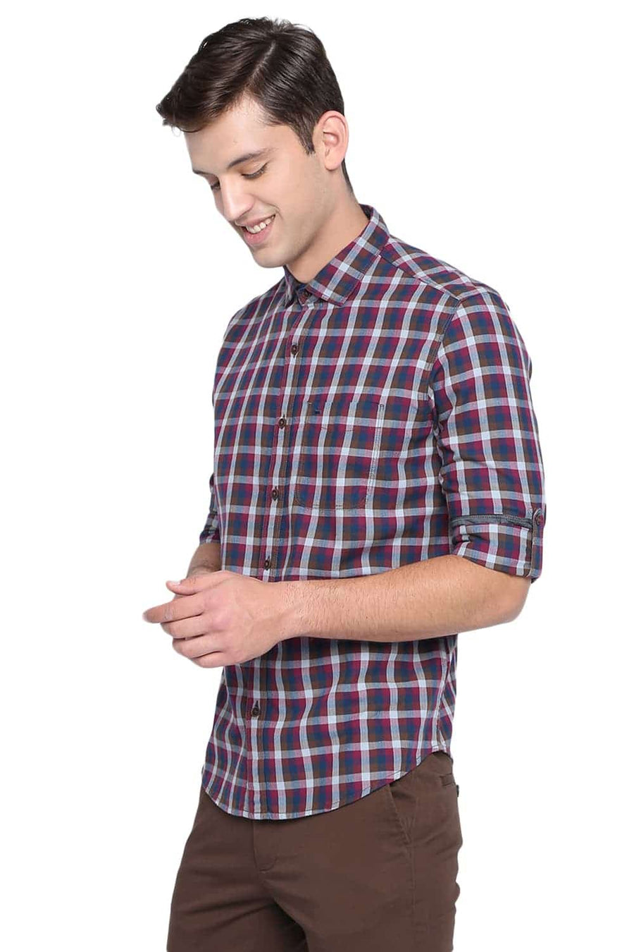 BASICS SLIM FIT ANEMONE PINK CHECKS SHIRT