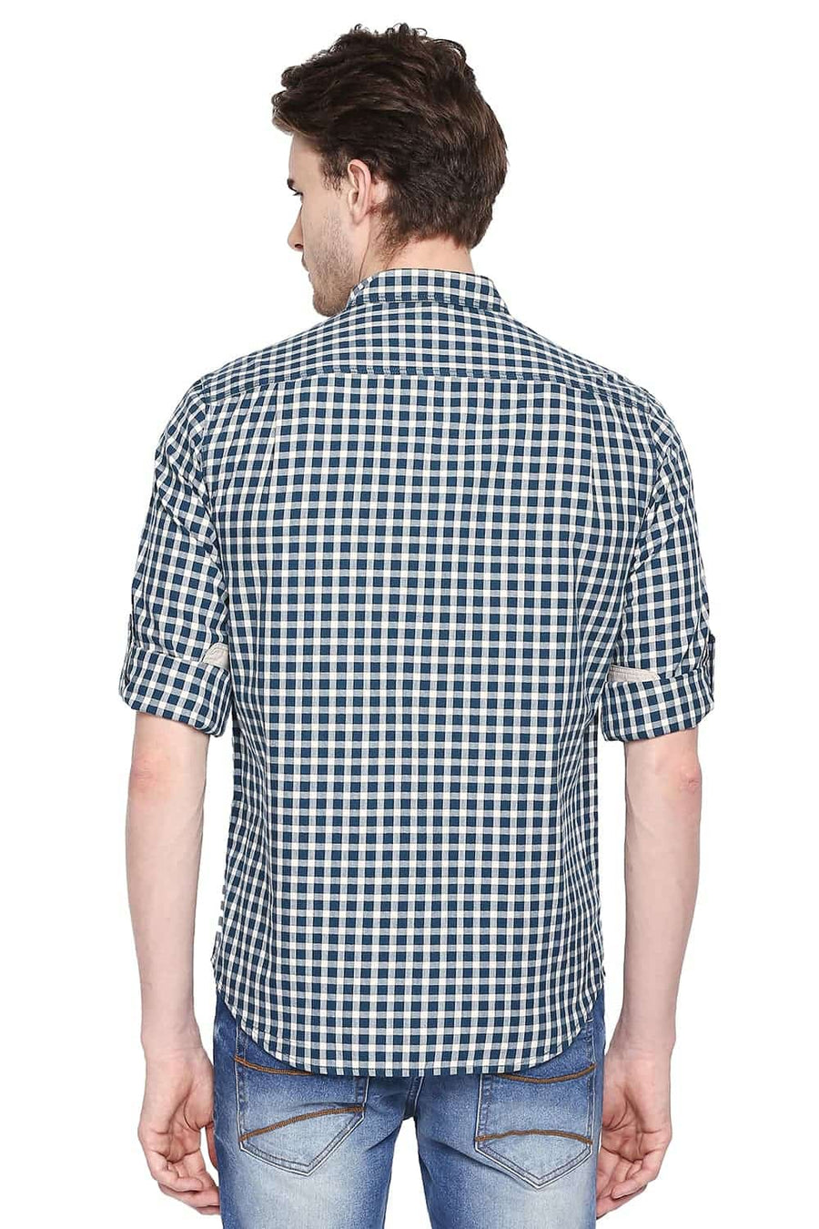 BASICS SLIM FIT LEGION TURQUOISE CHECKS SHIRT