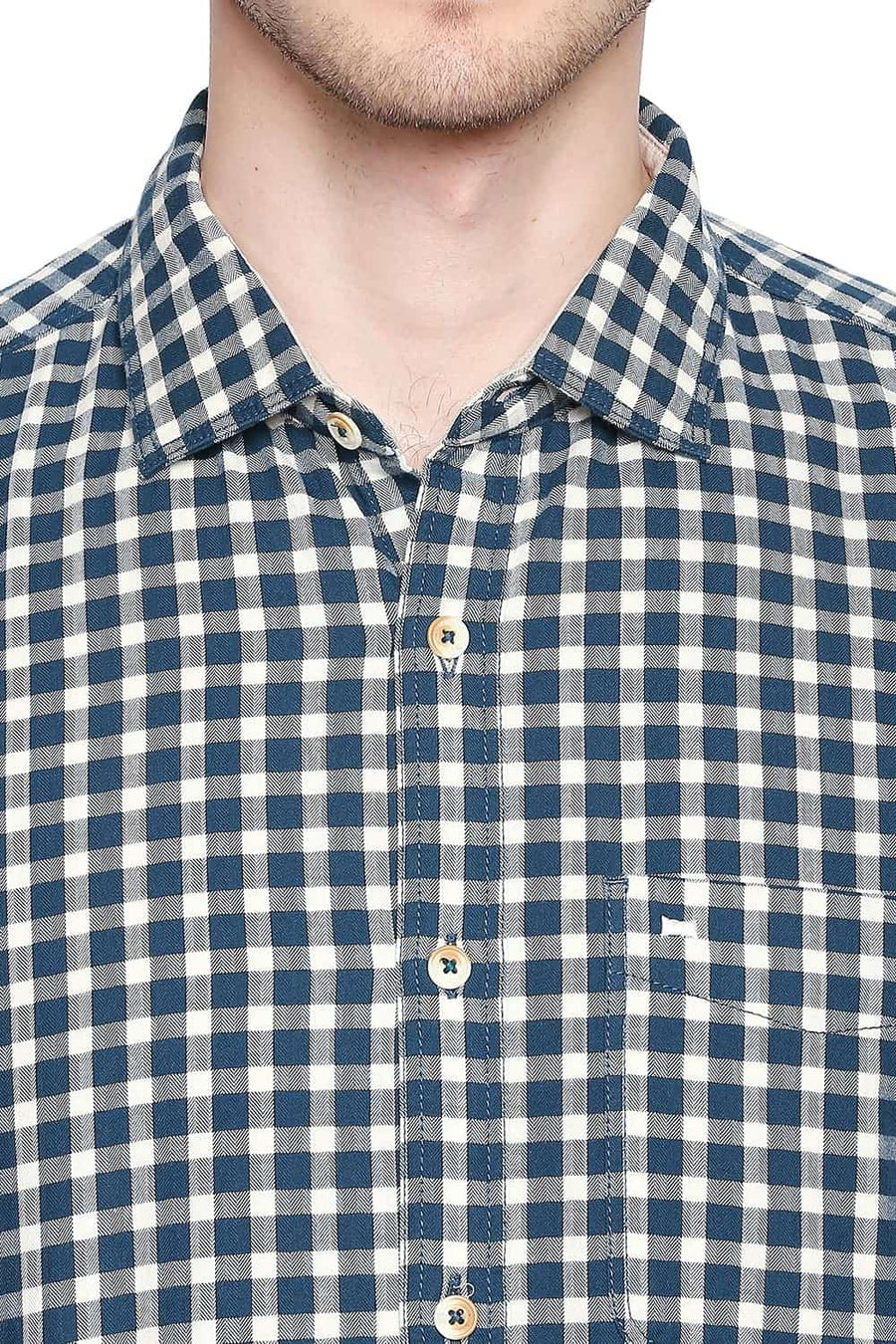 BASICS SLIM FIT LEGION TURQUOISE CHECKS SHIRT