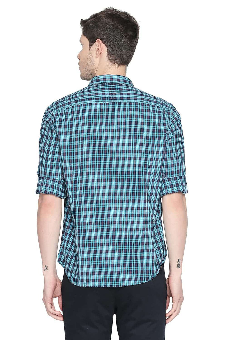 BASICS SLIM FIT ENAMEL BLUE CHECKS SHIRT