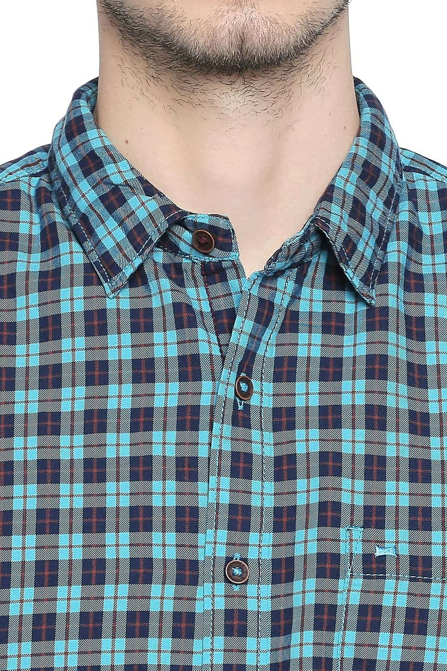 BASICS SLIM FIT ENAMEL BLUE CHECKS SHIRT