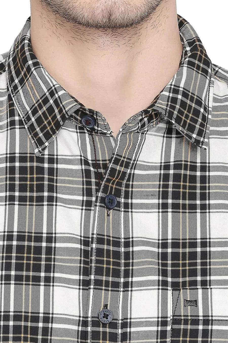 BASICS SLIM FIT MIMOSA YELLOW CHECKS SHIRT