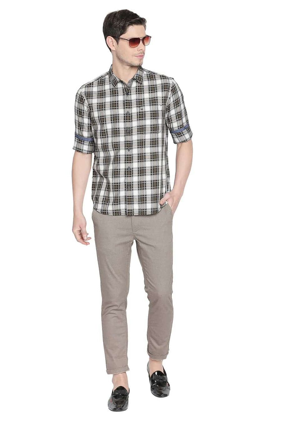BASICS SLIM FIT MIMOSA YELLOW CHECKS SHIRT