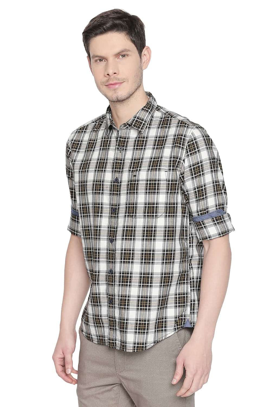 BASICS SLIM FIT MIMOSA YELLOW CHECKS SHIRT