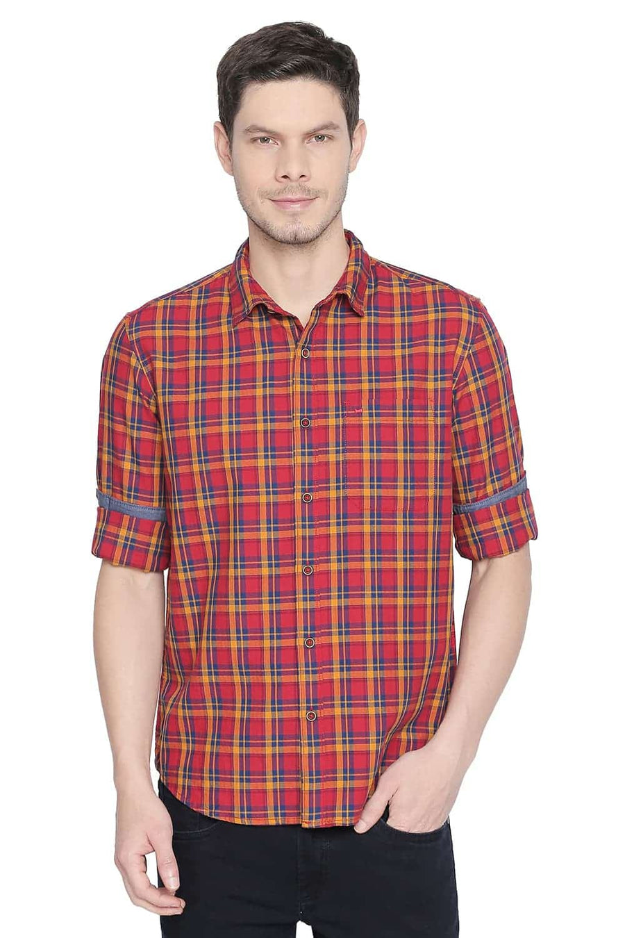 BASICS SLIM FIT HIGH RISK RED CHECKS SHIRT