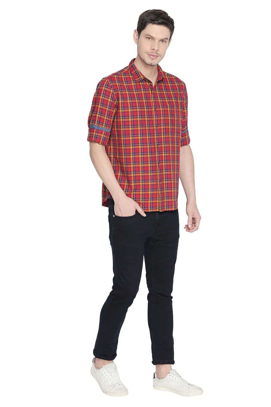 BASICS SLIM FIT HIGH RISK RED CHECKS SHIRT
