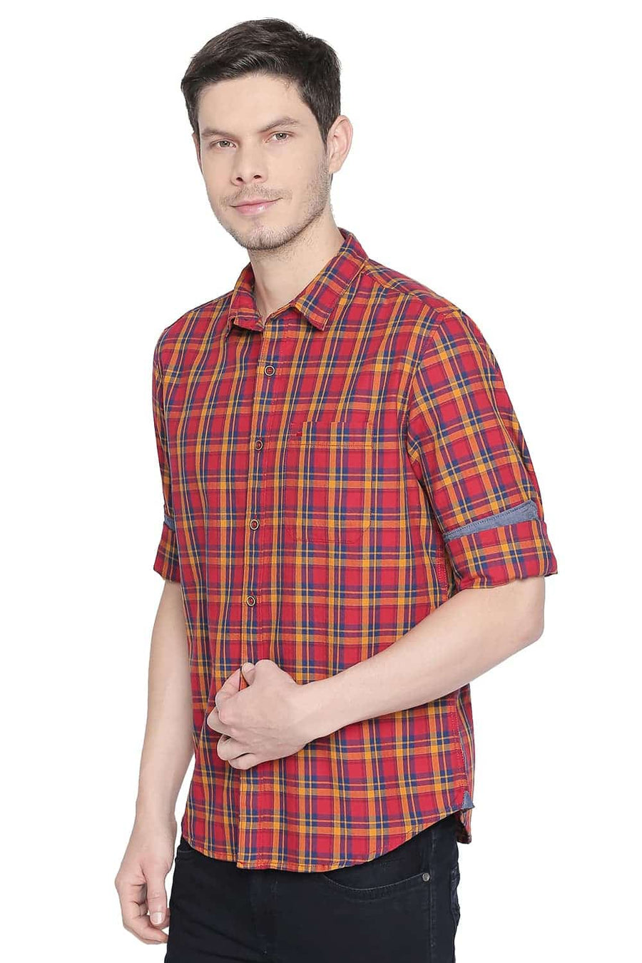 BASICS SLIM FIT HIGH RISK RED CHECKS SHIRT