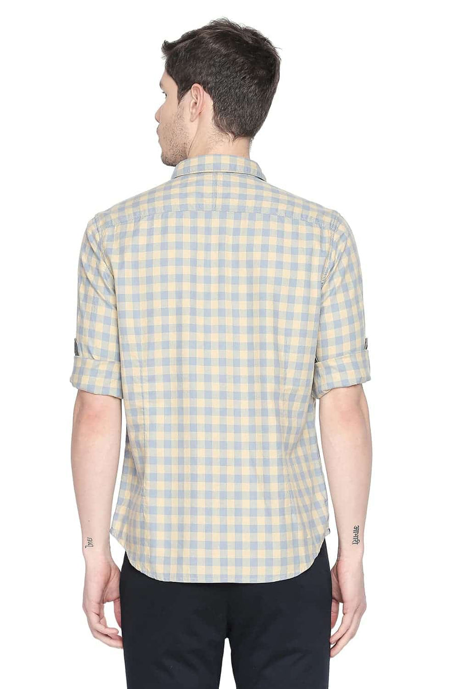 BASICS SLIM FIT ITALIAN BEIGE CHECKS SHIRT