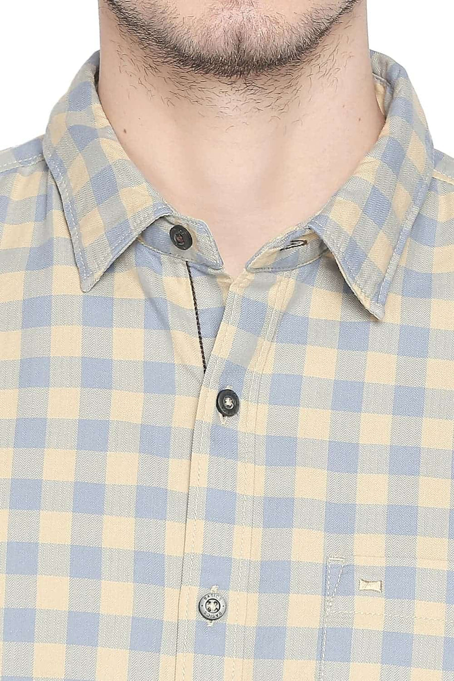 BASICS SLIM FIT ITALIAN BEIGE CHECKS SHIRT