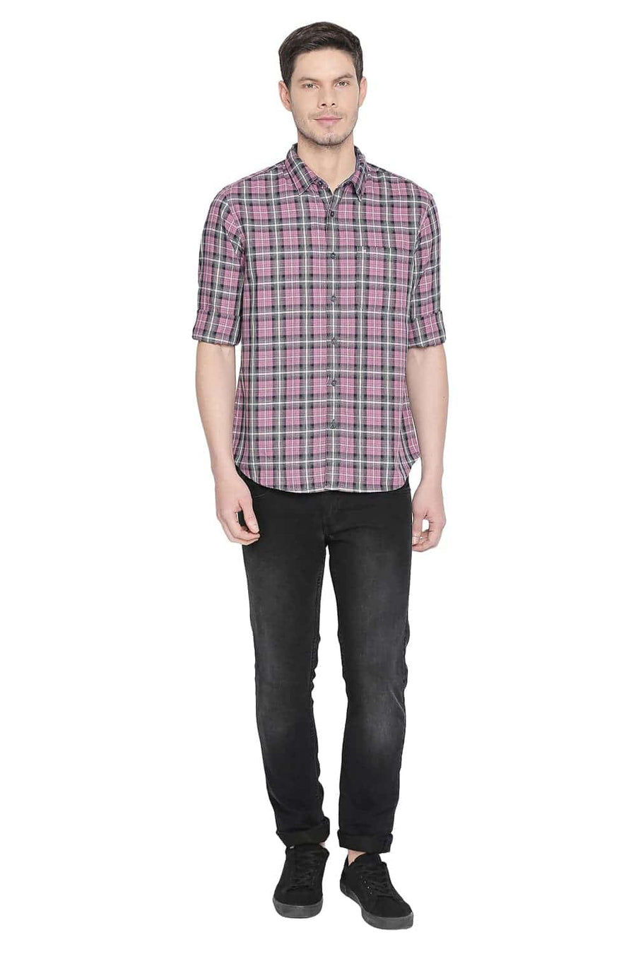 BASICS SLIM FIT POLIGNAC PINK CHECKS SHIRT