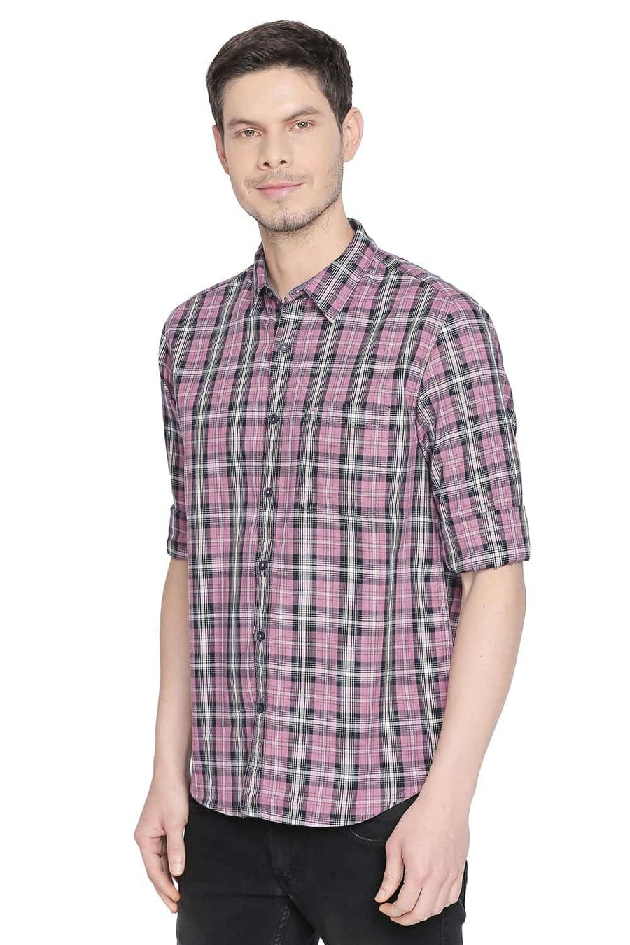 BASICS SLIM FIT POLIGNAC PINK CHECKS SHIRT