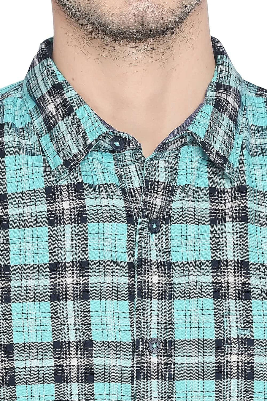 BASICS SLIM FIT CERAMIC GREEN CHECKS SHIRT