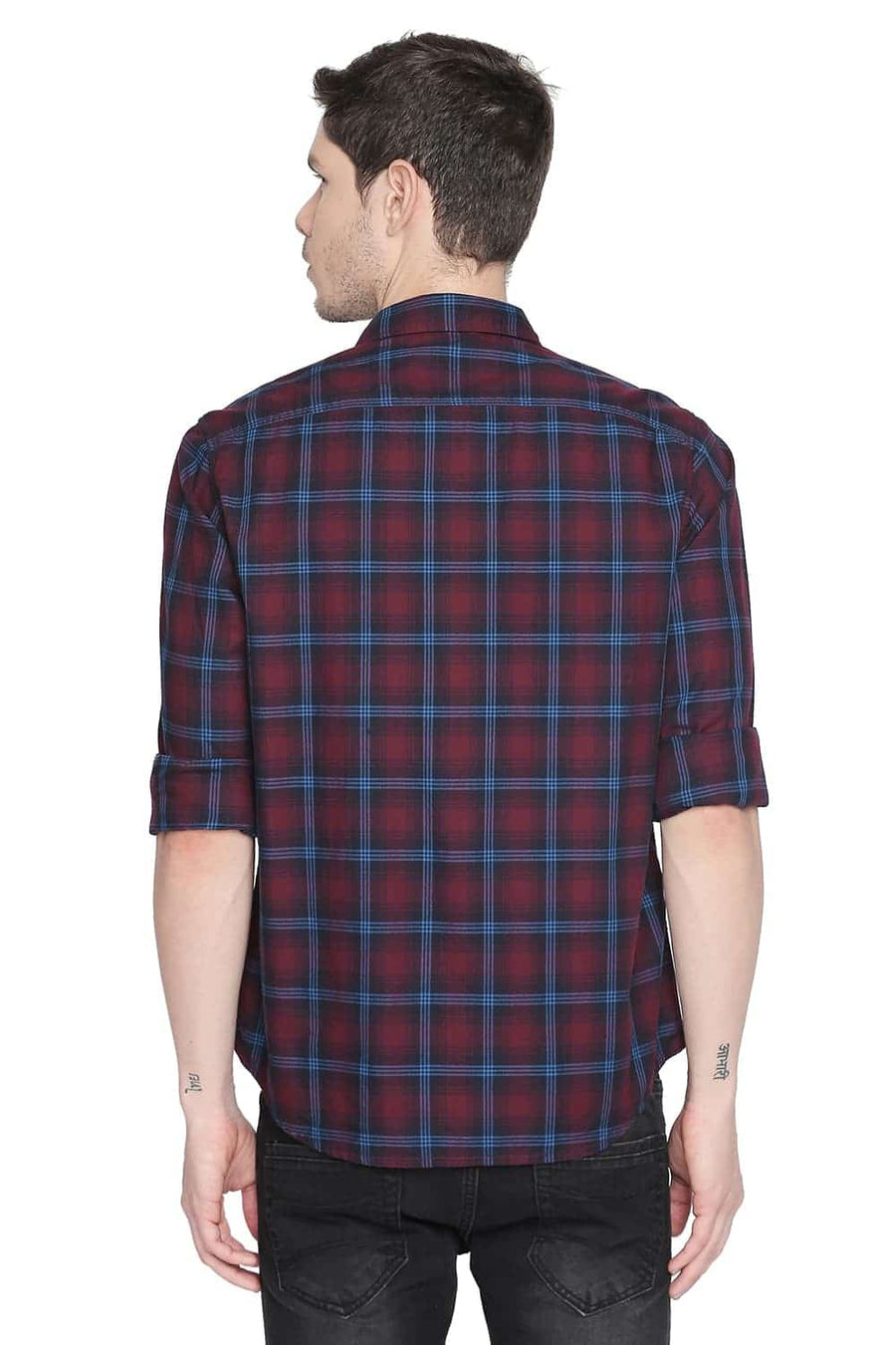 BASICS SLIM FIT CORDOVAN MAROON CHECKS SHIRT