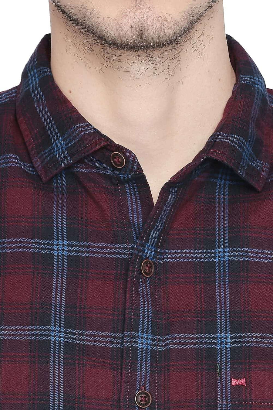 BASICS SLIM FIT CORDOVAN MAROON CHECKS SHIRT