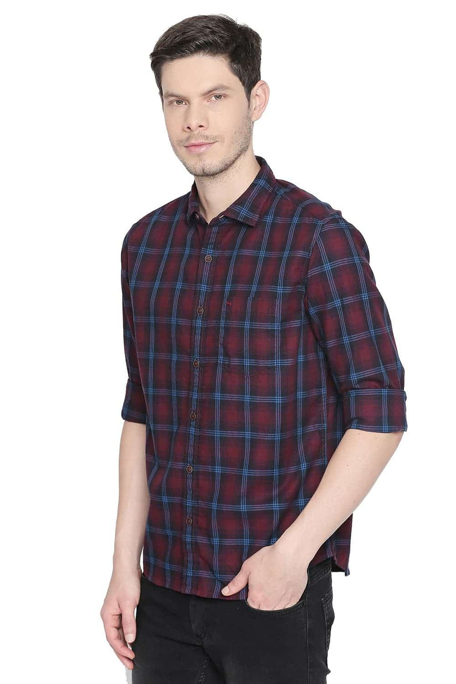 BASICS SLIM FIT CORDOVAN MAROON CHECKS SHIRT