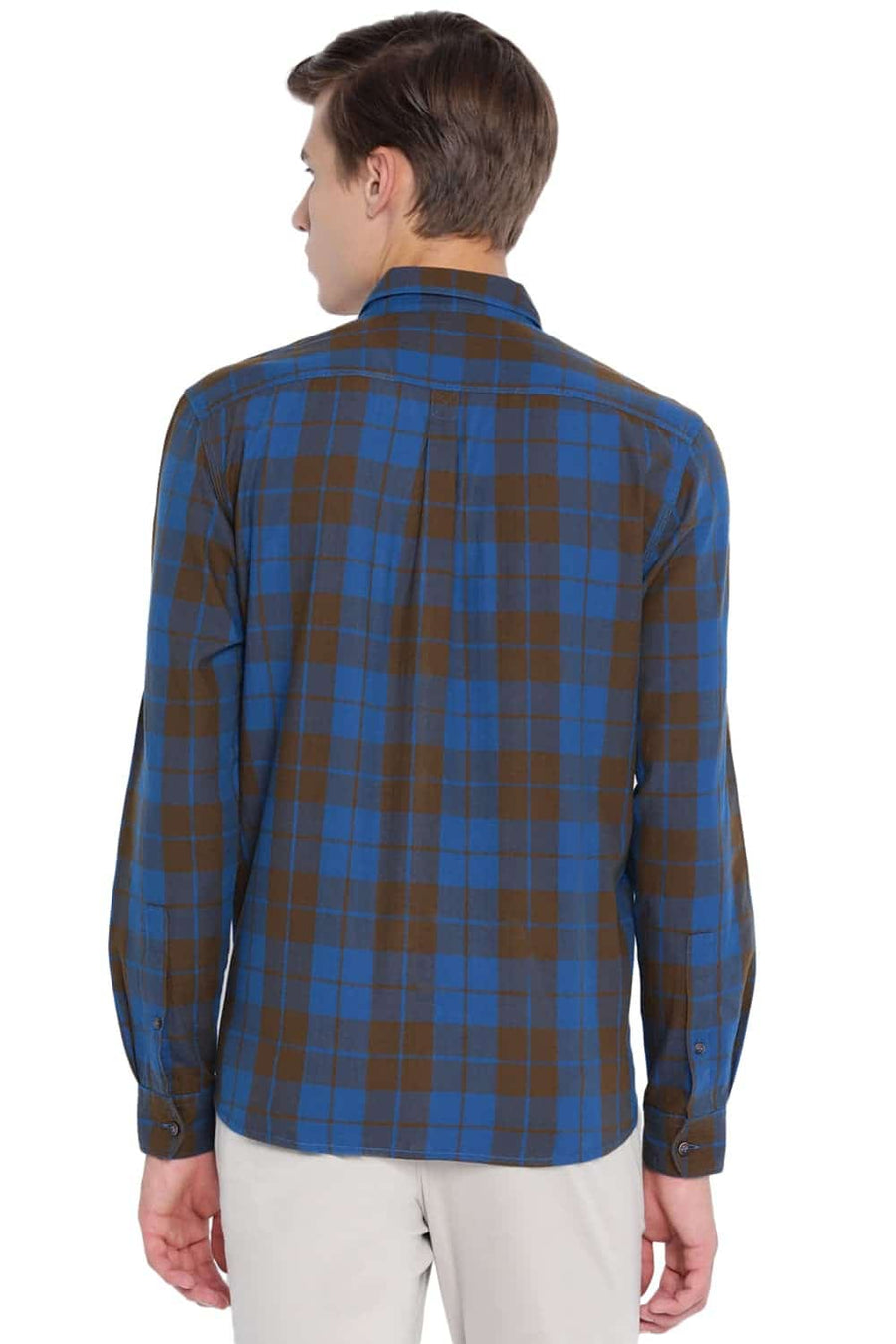 BASICS SLIM FIT BUTTERNUT GREEN CHECKS SHIRT