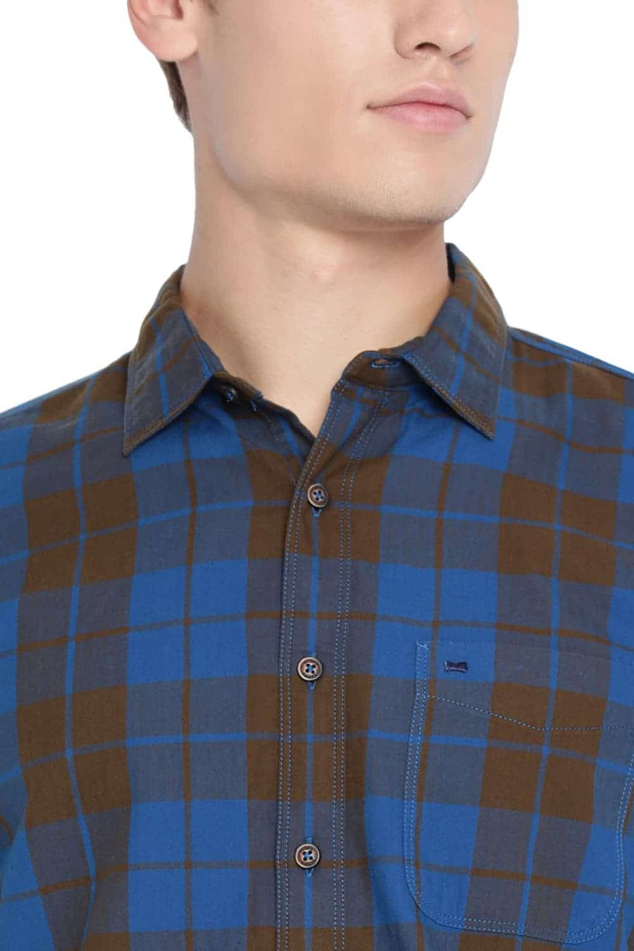 BASICS SLIM FIT BUTTERNUT GREEN CHECKS SHIRT