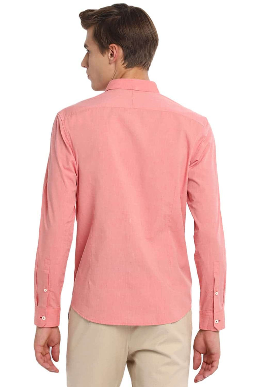 BASICS SLIM FIT CORAL ORANGE FIL A FIL SHIRT