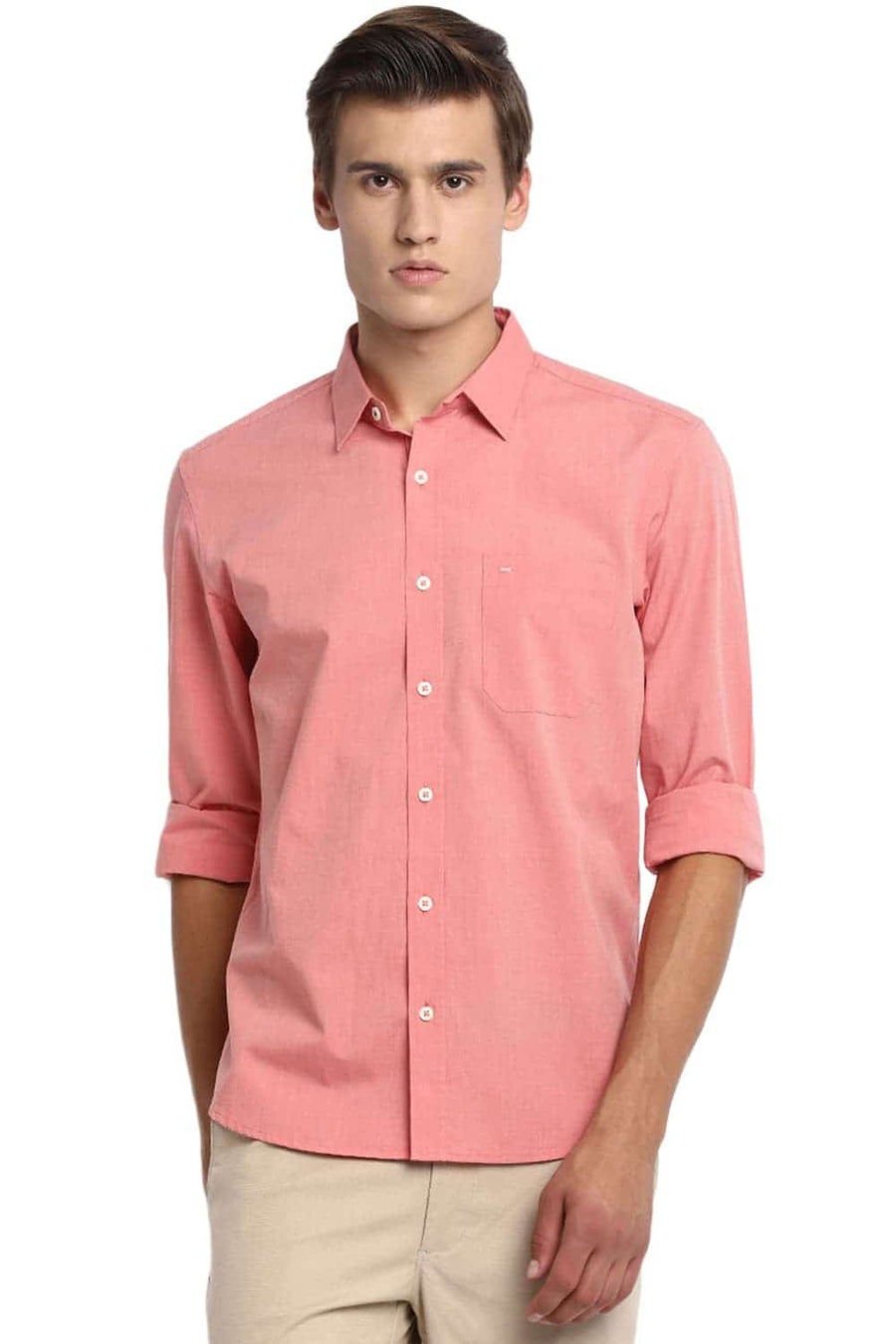 BASICS SLIM FIT CORAL ORANGE FIL A FIL SHIRT