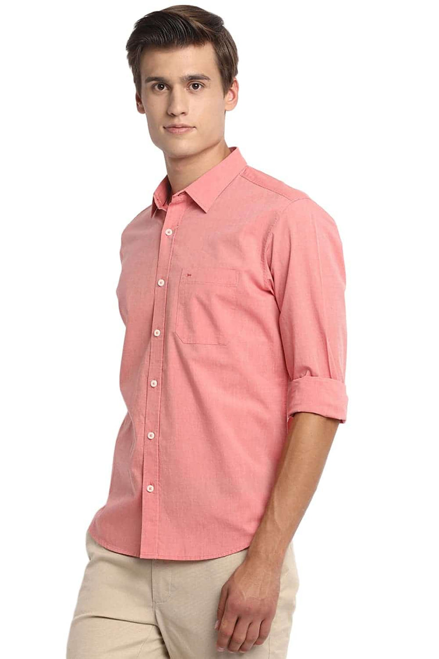 BASICS SLIM FIT CORAL ORANGE FIL A FIL SHIRT