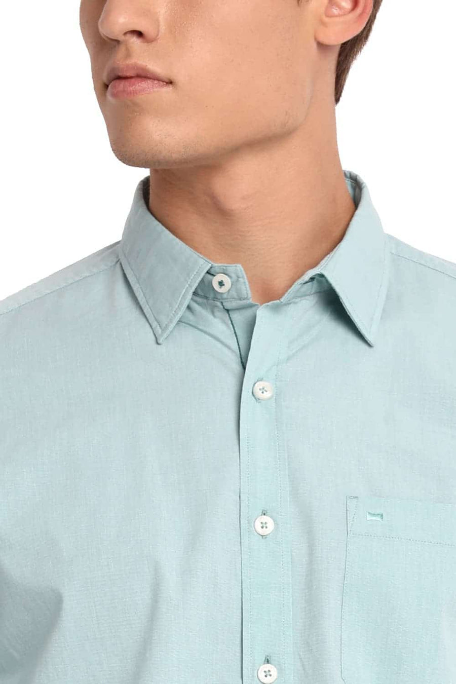 BASICS SLIM FIT EGGSHELL GREEN FIL A FIL SHIRT