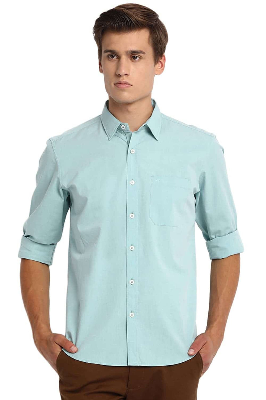 BASICS SLIM FIT EGGSHELL GREEN FIL A FIL SHIRT