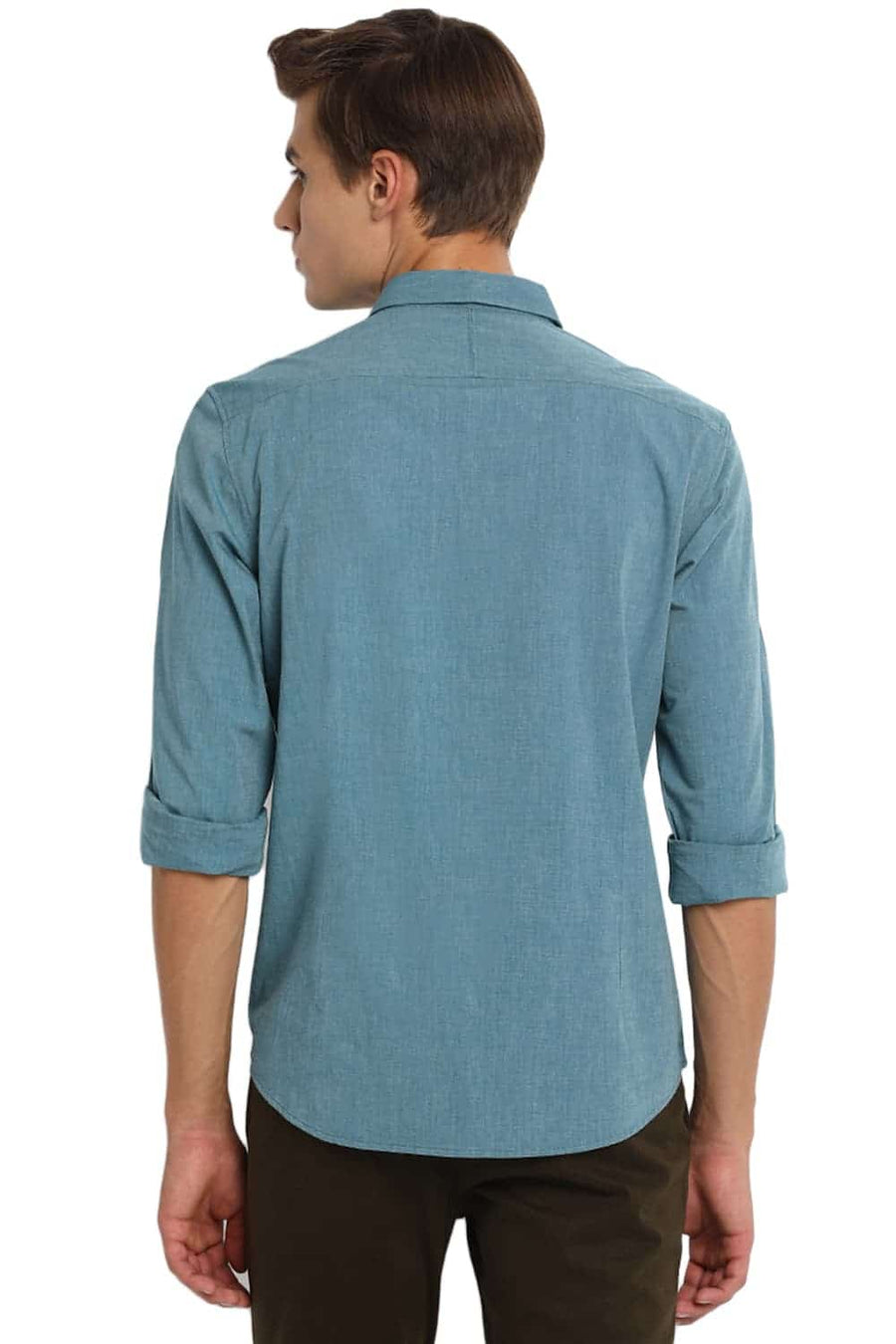BASICS SLIM FIT COLONIAL TURQUOISE FIL A FIL SHIRT