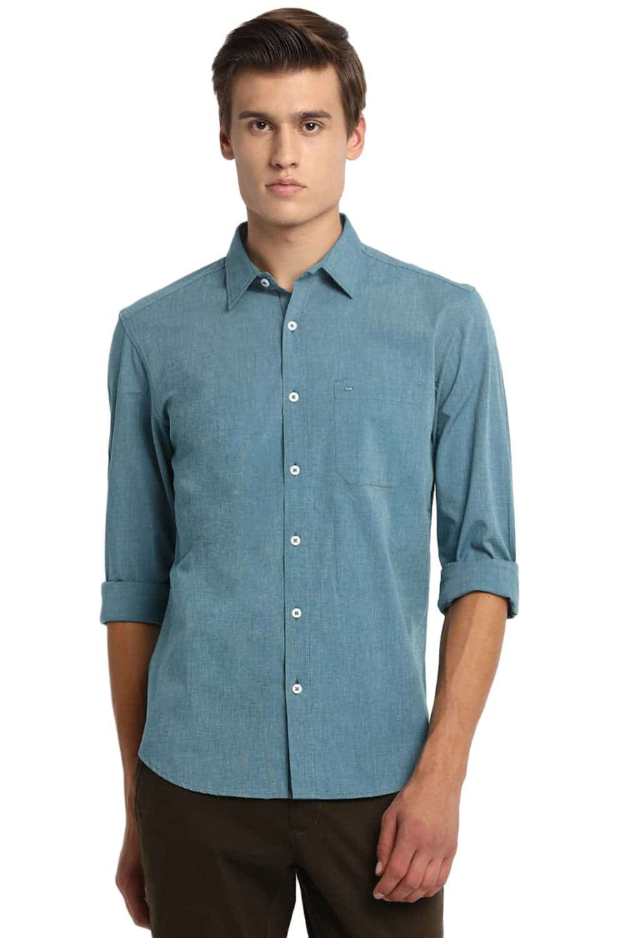 BASICS SLIM FIT COLONIAL TURQUOISE FIL A FIL SHIRT