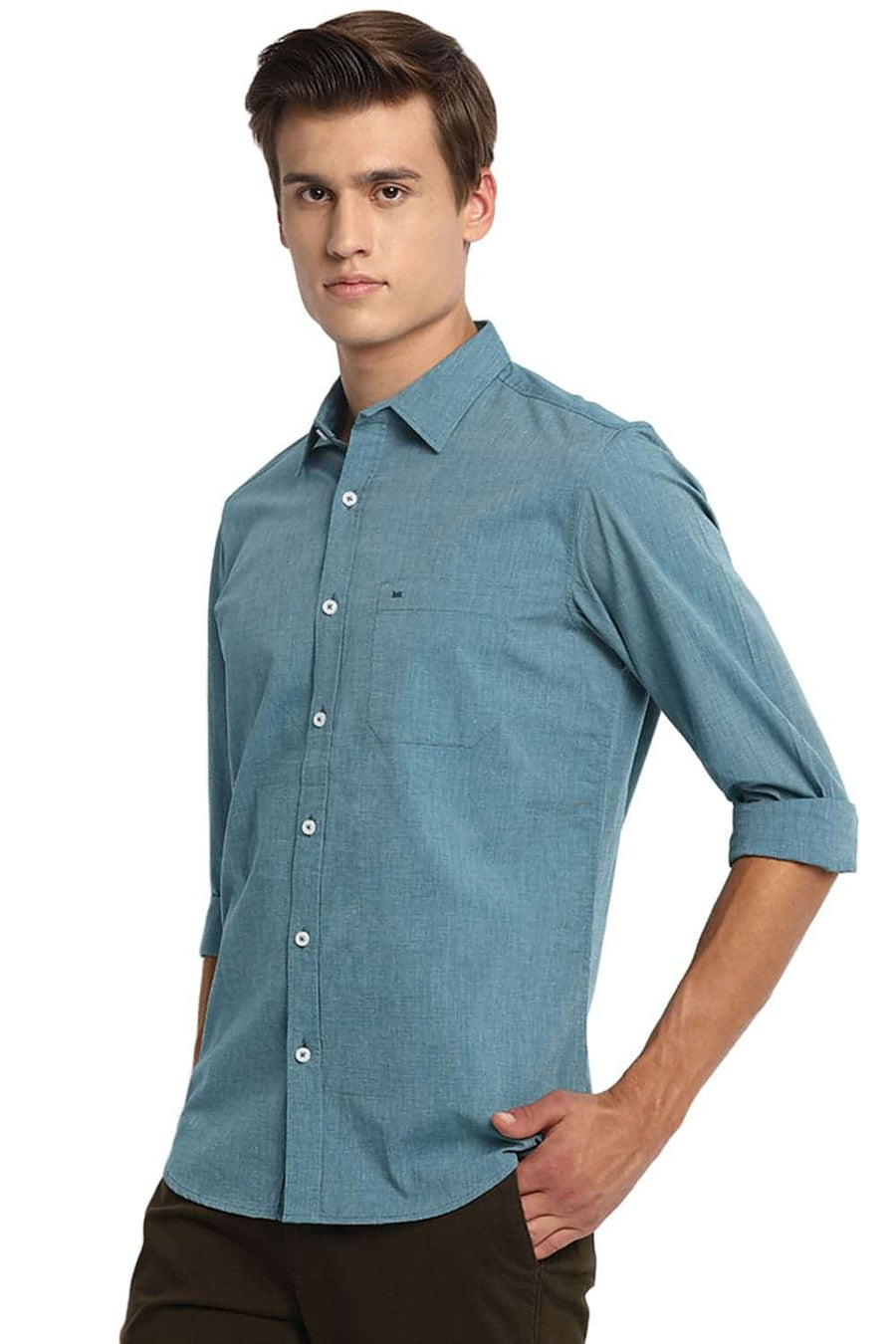 BASICS SLIM FIT COLONIAL TURQUOISE FIL A FIL SHIRT