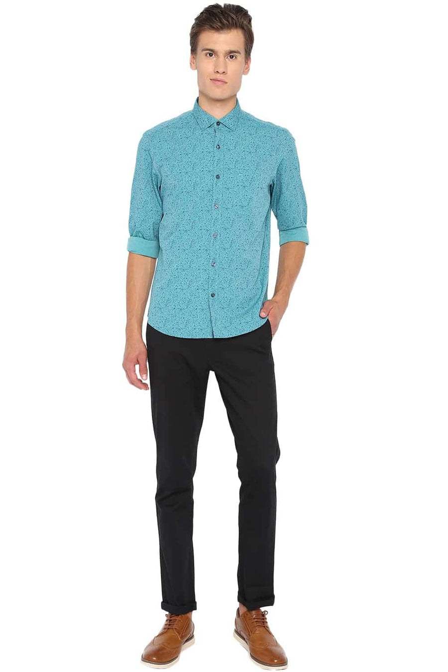 BASICS SLIM FIT FANFARE GREEN PRINTED FILA FIL SHIRT