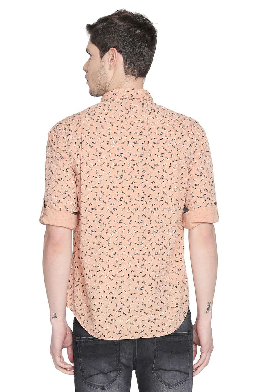 BASICS SLIM FIT APRICOT ORANGE PRINTED SHIRT