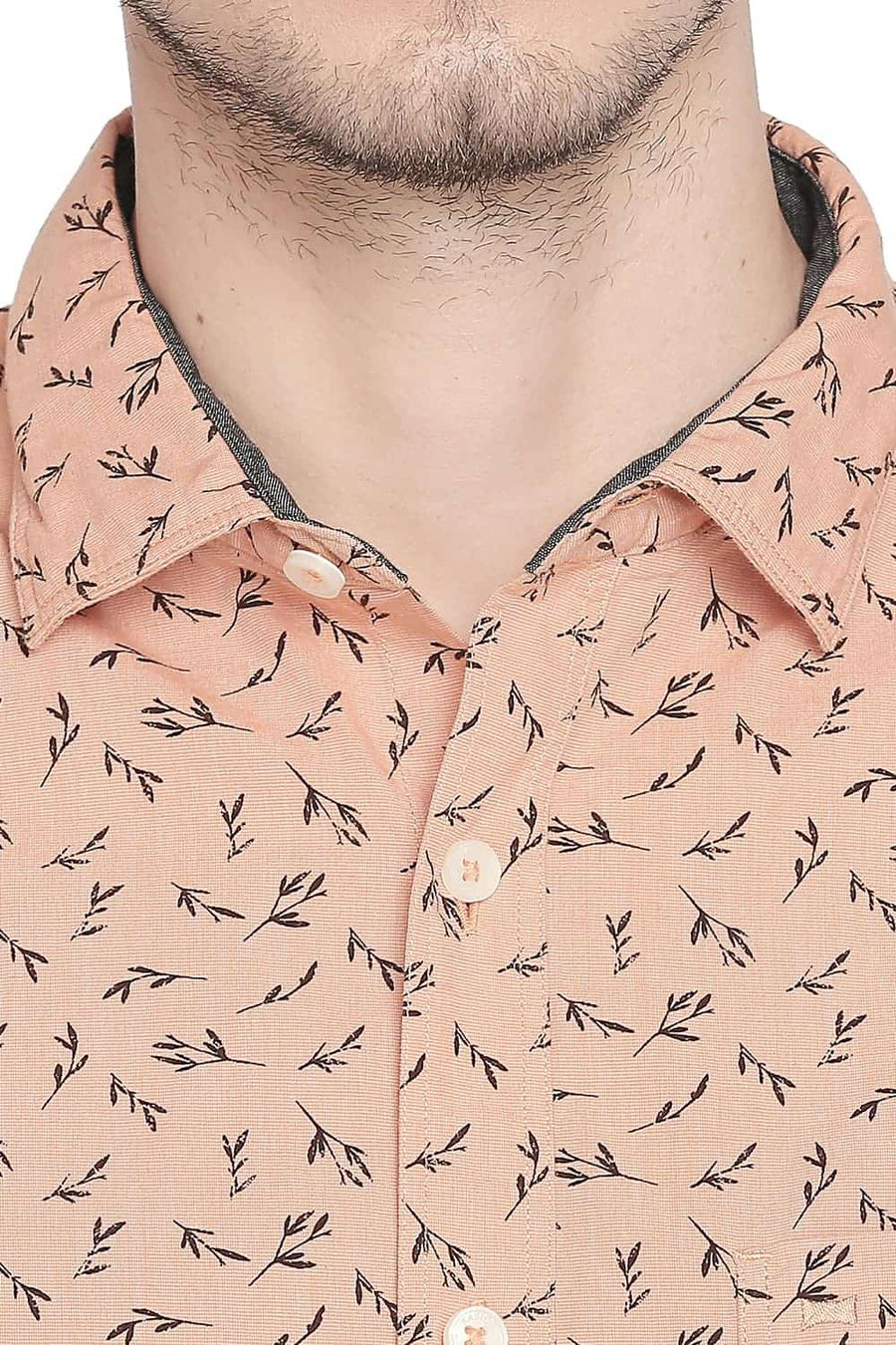 BASICS SLIM FIT APRICOT ORANGE PRINTED SHIRT