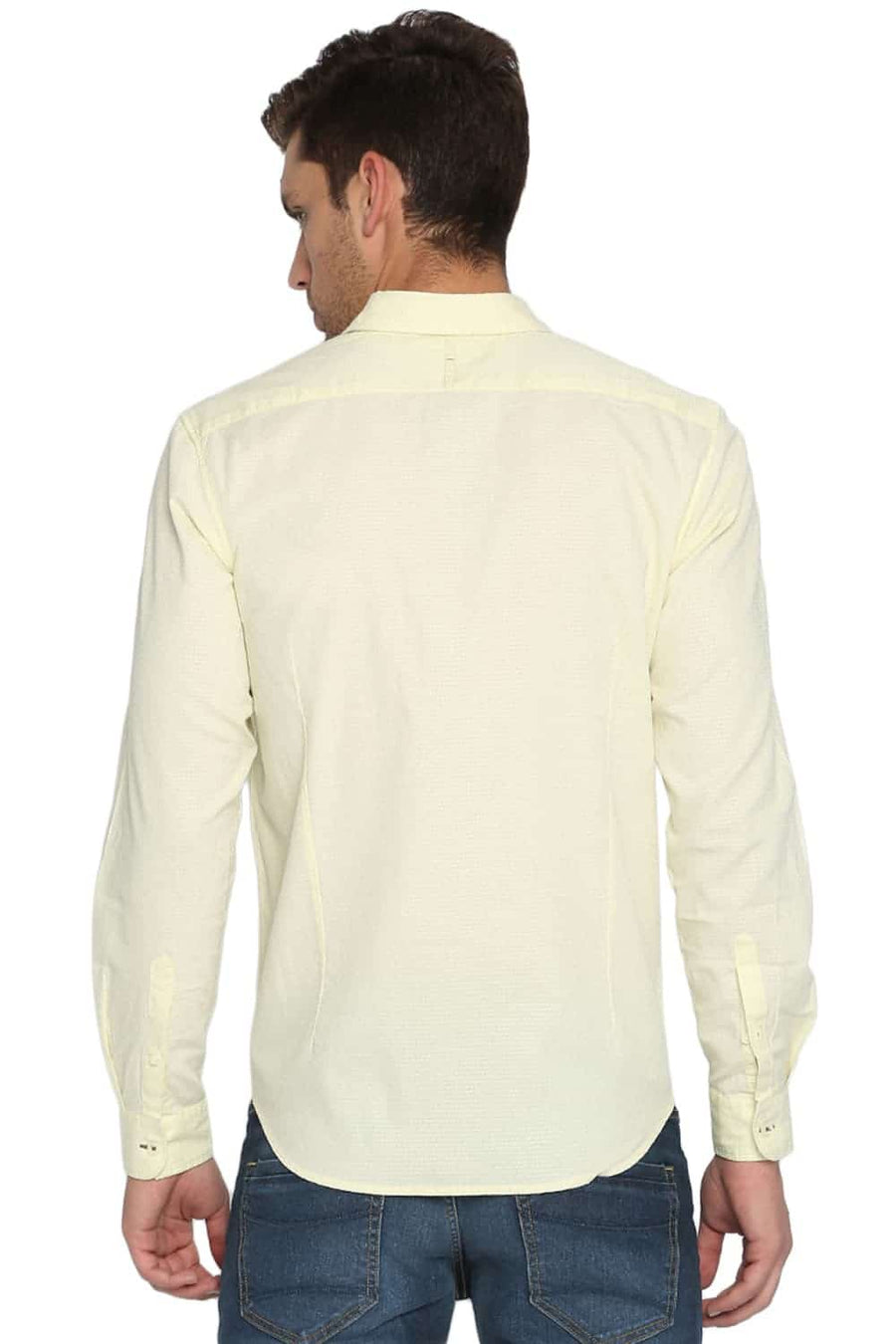 BASICS SLIM FIT LIME YELLOW DOBBY SHIRT