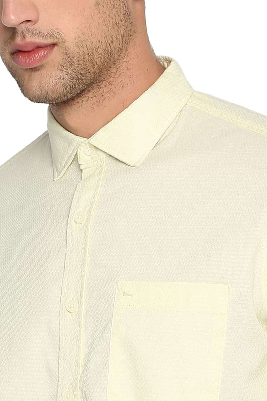 BASICS SLIM FIT LIME YELLOW DOBBY SHIRT