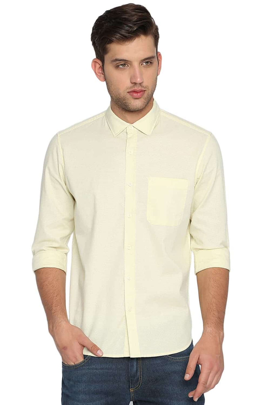 BASICS SLIM FIT LIME YELLOW DOBBY SHIRT