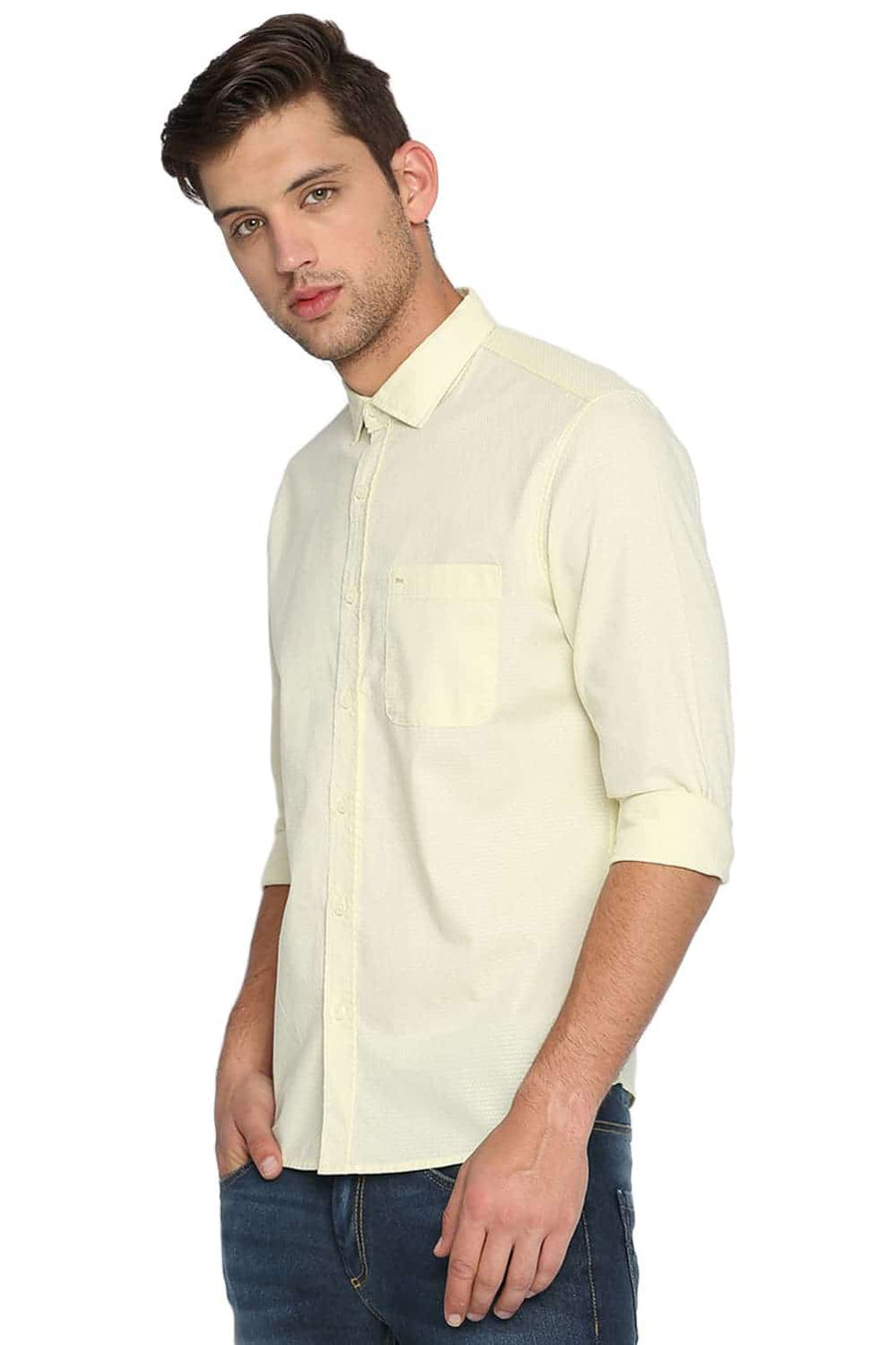 BASICS SLIM FIT LIME YELLOW DOBBY SHIRT