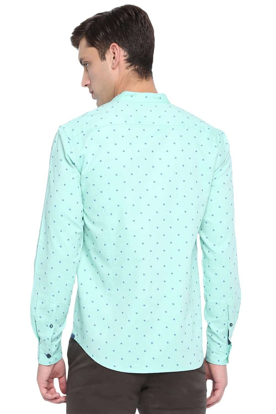 BASICS SLIM FIT SPEARMINT GREEN PRINTED OXFORD SHIRT