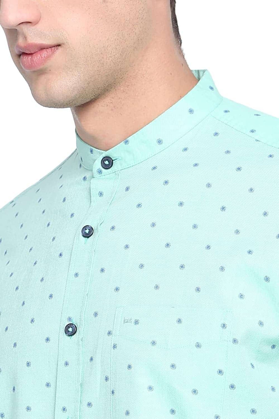 BASICS SLIM FIT SPEARMINT GREEN PRINTED OXFORD SHIRT