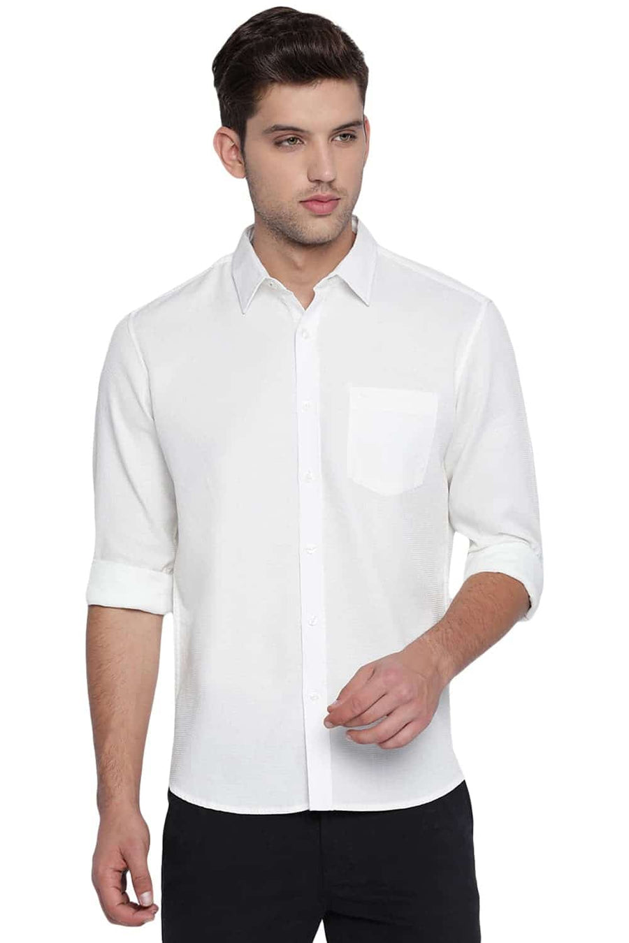 BASICS SLIM FIT CLOUD WHITE STRUCTURE SHIRT