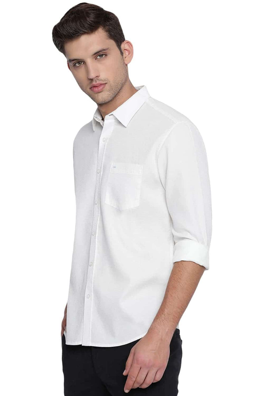BASICS SLIM FIT CLOUD WHITE STRUCTURE SHIRT