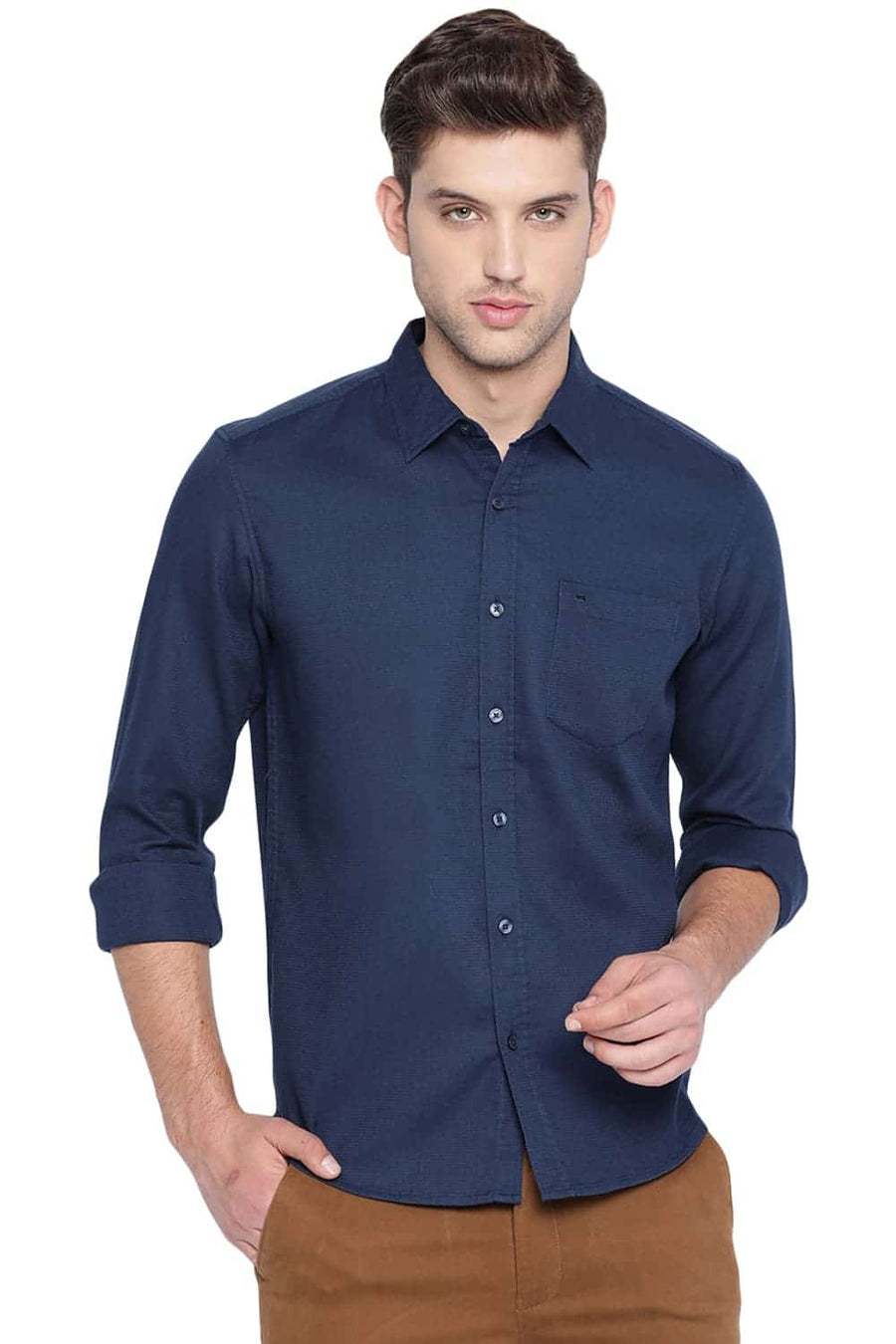 BASICS SLIM FIT ENSIGN NAVY STRUCTURE SHIRT