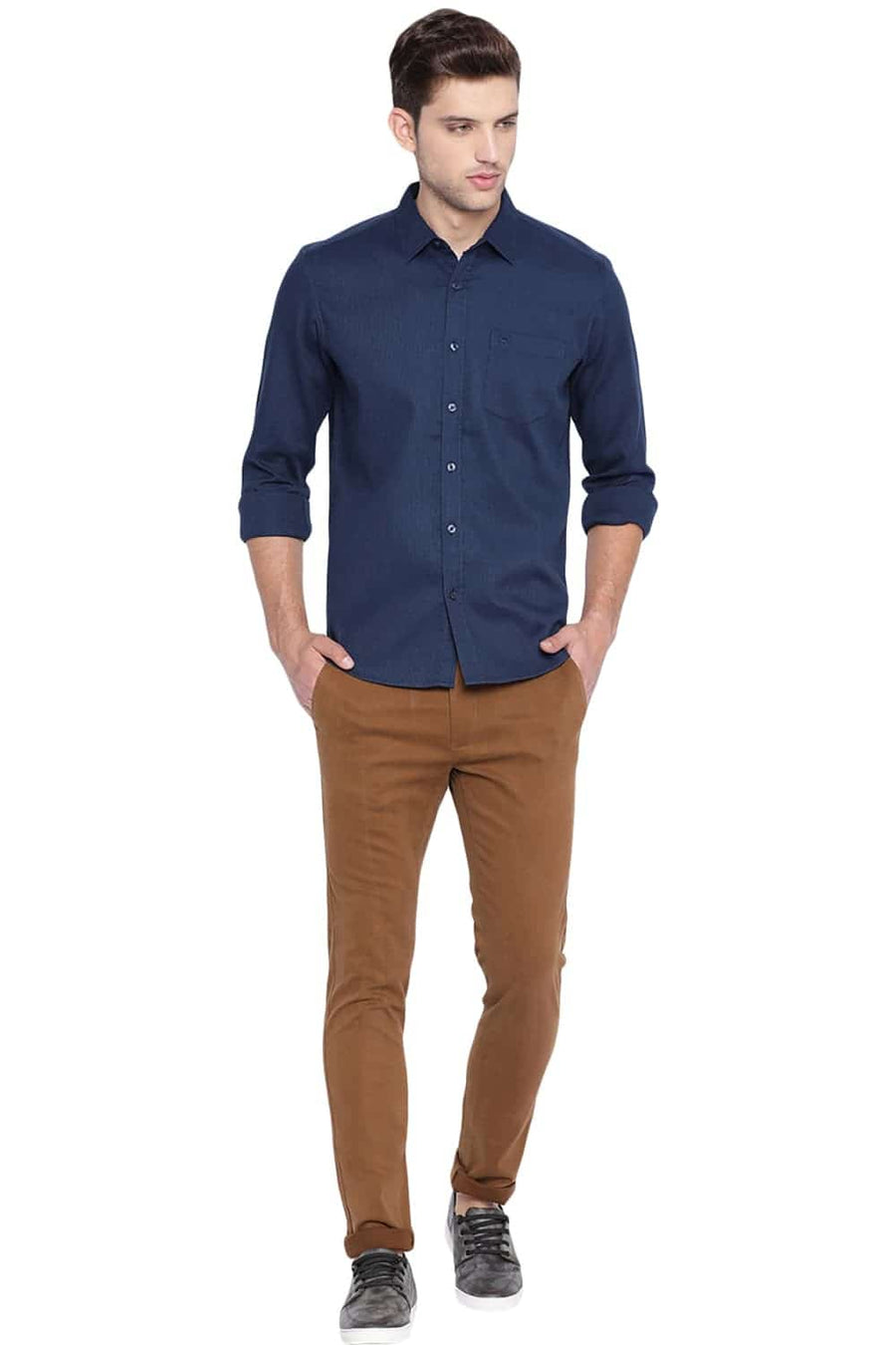 BASICS SLIM FIT ENSIGN NAVY STRUCTURE SHIRT