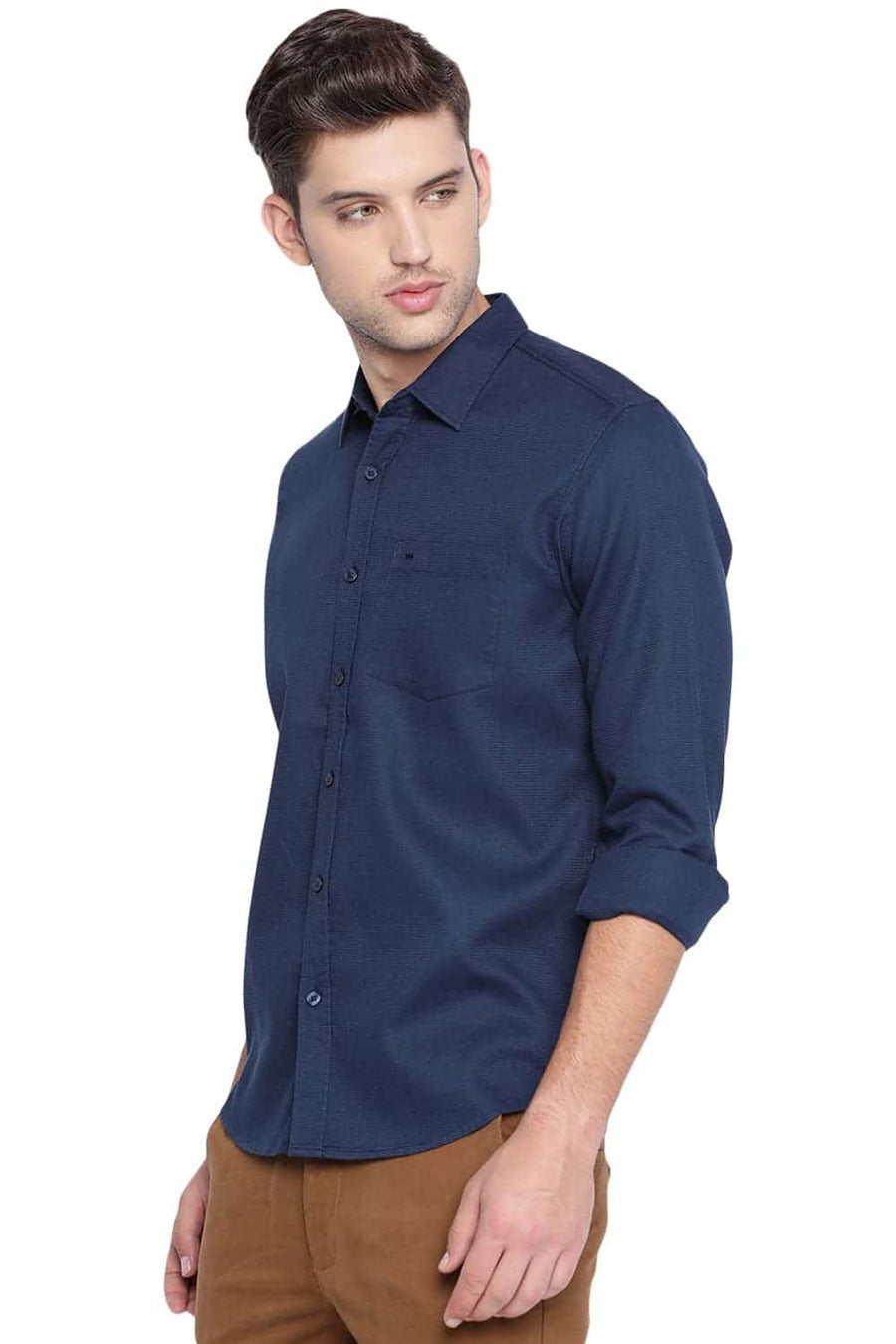 BASICS SLIM FIT ENSIGN NAVY STRUCTURE SHIRT